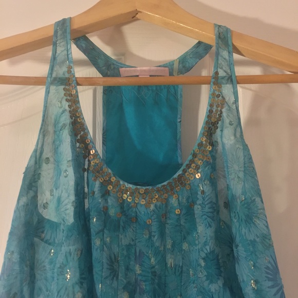 Rebecca Taylor Blue Floral Sheer Tank Top sz 0 - Picture 4 of 6